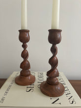 Load image into Gallery viewer, Pair of Wooden Spiral Candle Holders