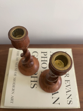 Load image into Gallery viewer, Pair of Wooden Spiral Candle Holders